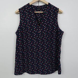 Tommy Hilfiger Womens Tank Top Size XL Blue Dot Pattern Sleeveless V-Neck Blouse
